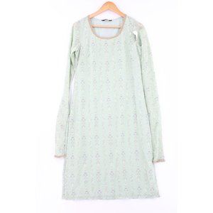 Indya Dress Womens Green Light Pullover Floral Pattern Long Sleeve Lightweight S